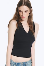 Dark Blue - Ribbed V-neck Tank Top - 0