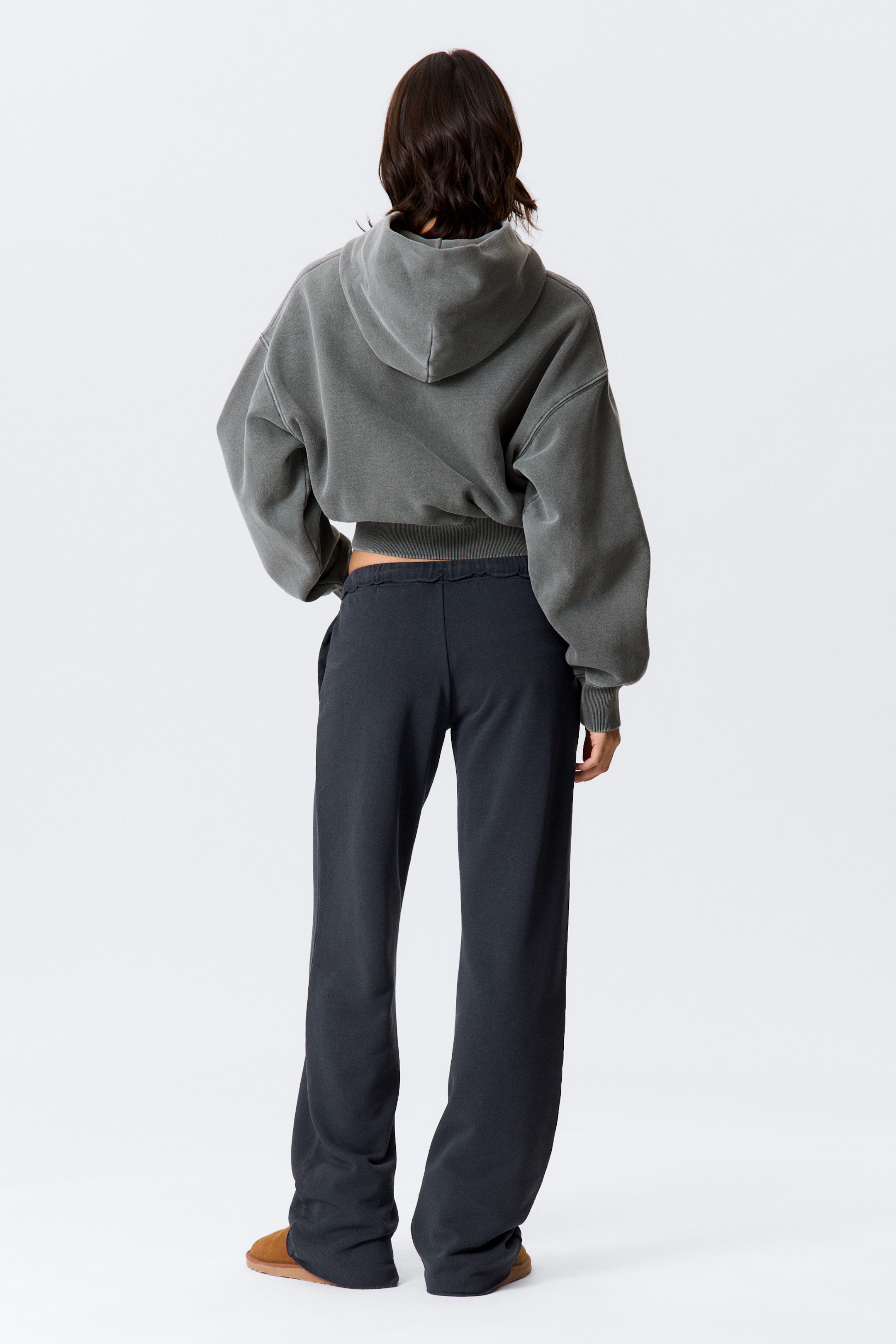 Donkerblauw - Badstof pyjamabroek met halfhoge taille en wijde pijpen - 3