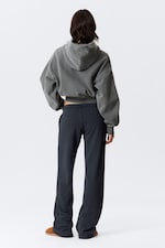 Donkerblauw - Badstof pyjamabroek met halfhoge taille en wijde pijpen - 3