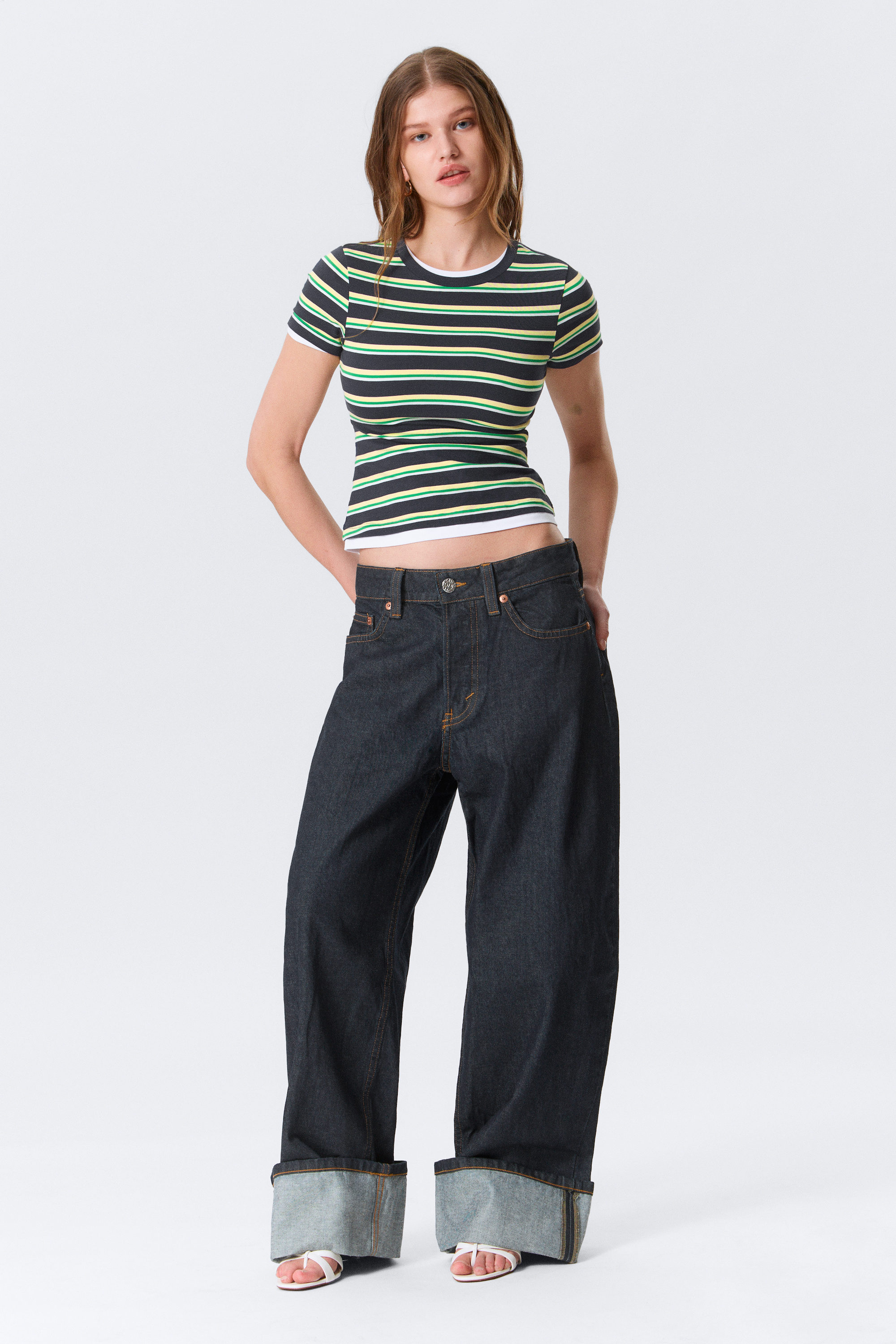 ample low rise loose wide jeans - Deep Sea Blue - Dark Blue