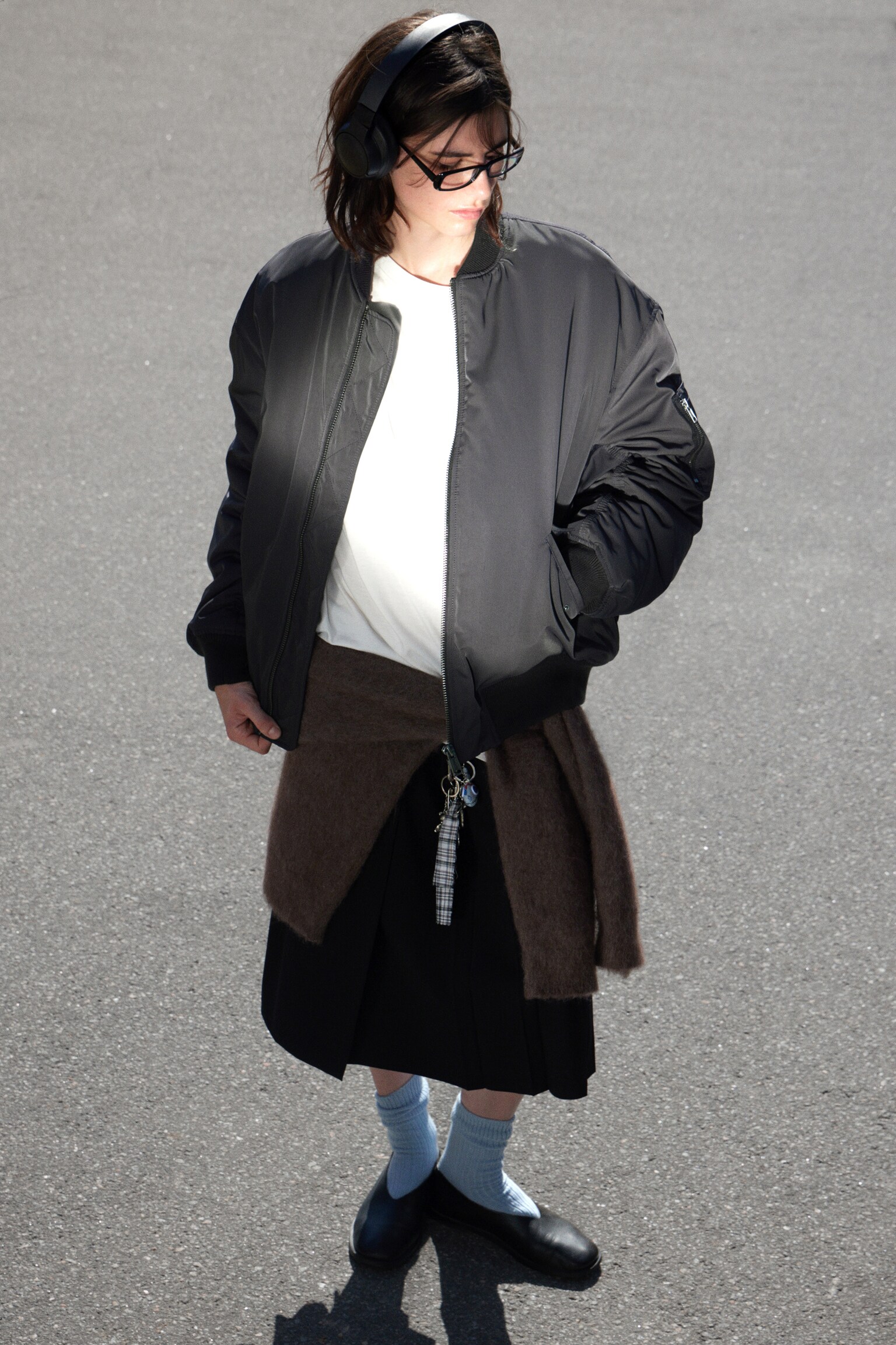 Oversized bomberjack van twill - Donkergrijs/Donker kakigroen/Zacht taupe
