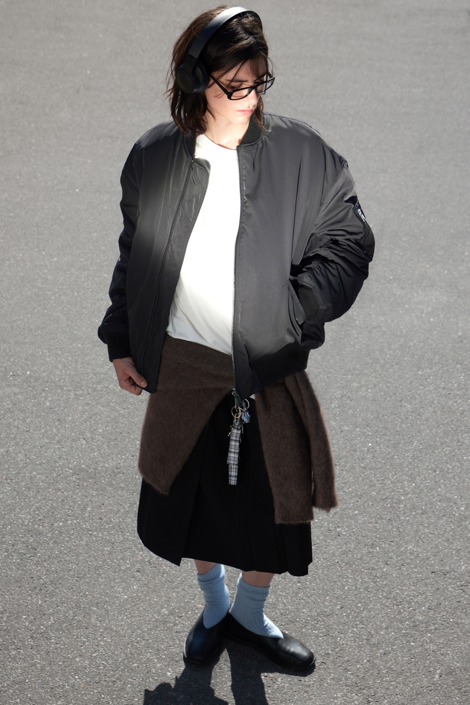 Oversized Twill Bomber Jacket - Dark Grey/Dusty Mole