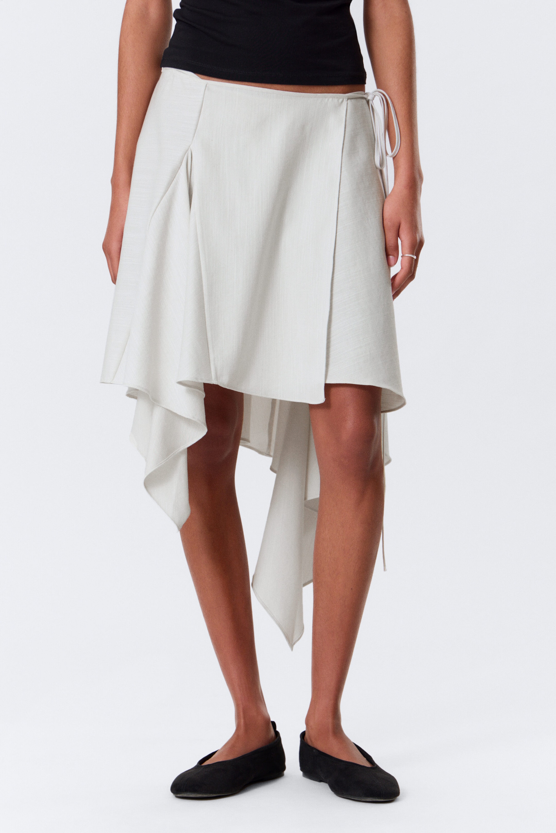Light Beige - Asymmetric Mid Rise Wrap Midi Skirt - 2