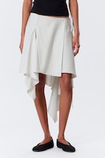 Light Beige - Asymmetric Mid Rise Wrap Midi Skirt - 2