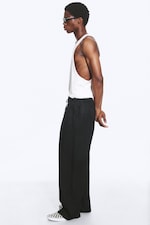 Black - Loose Fit Straight Leg Linen Trousers - 4