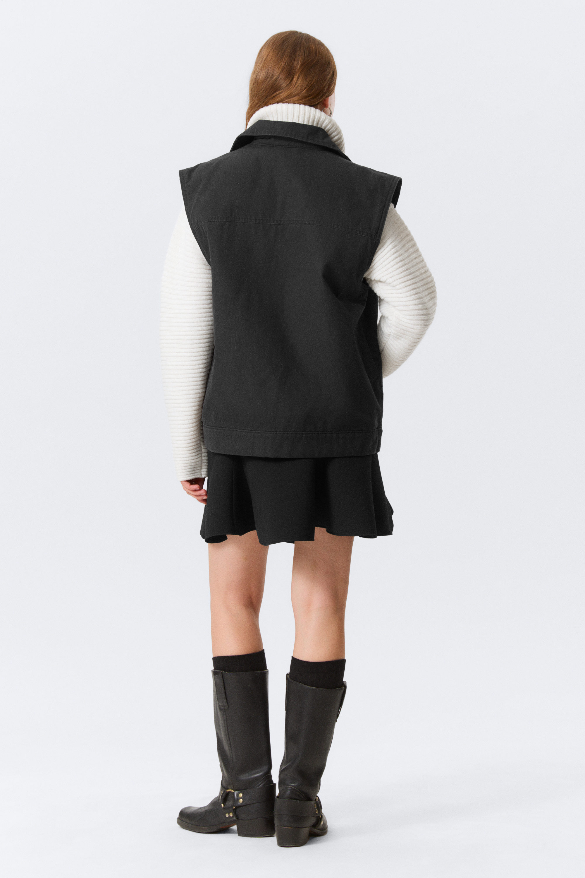 Zwart - Licht gewatteerd canvas vest met rits - 2