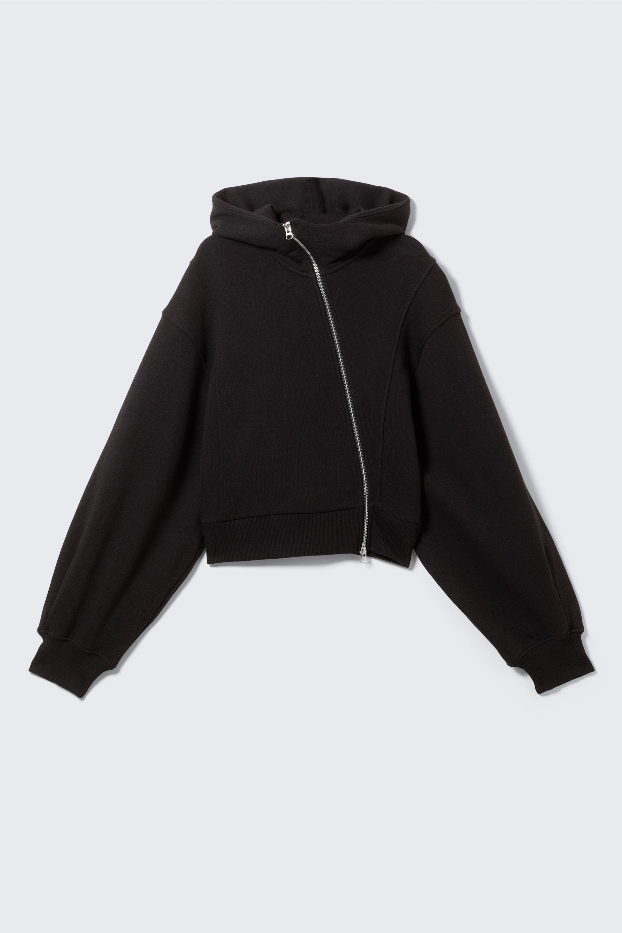 Nagyobb kép megtekintése: Cropped aszimmetrikus cipzáras kapucnis pulóver - Fekete - NŐI | H&M HU 1