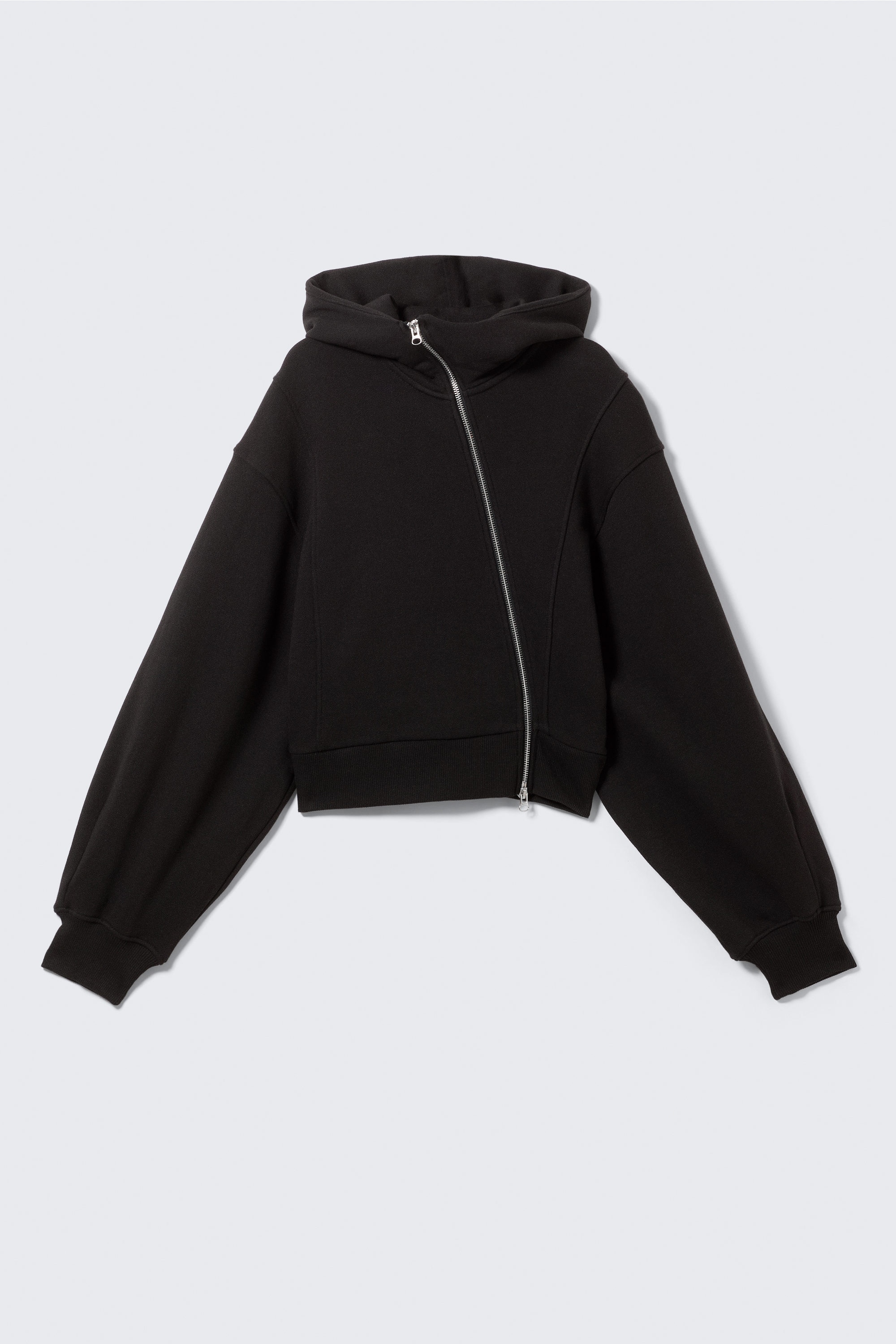 Svart - Croppad asymmetrisk zip-hoodie - 4