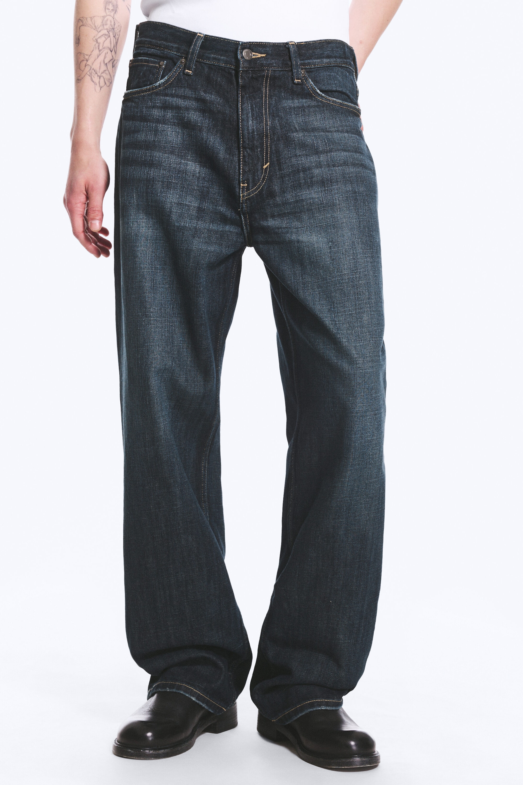 Deep Sea Blue - Dark Blue - Galaxy Mid Rise Loose Straight Jeans - 2