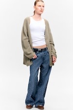 Dusty Beige - Soft Knit V-Neck Cardigan - 0