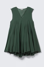 Dark Green - Flowy V-Neck Mini Dress - 0
