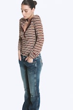 Striped Dark Red - Slim fit long-sleeved henley - 0