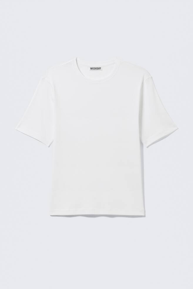 SLIM FIT T-SHIRT MET GERIBBELDE STANDARD - Wit/Donkertaupe/Zwart/Donker taupe met wassing - 1