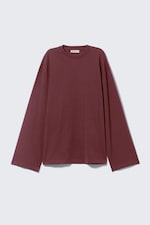 Burgundy - Oversized Long Sleeve T-shirt - 3