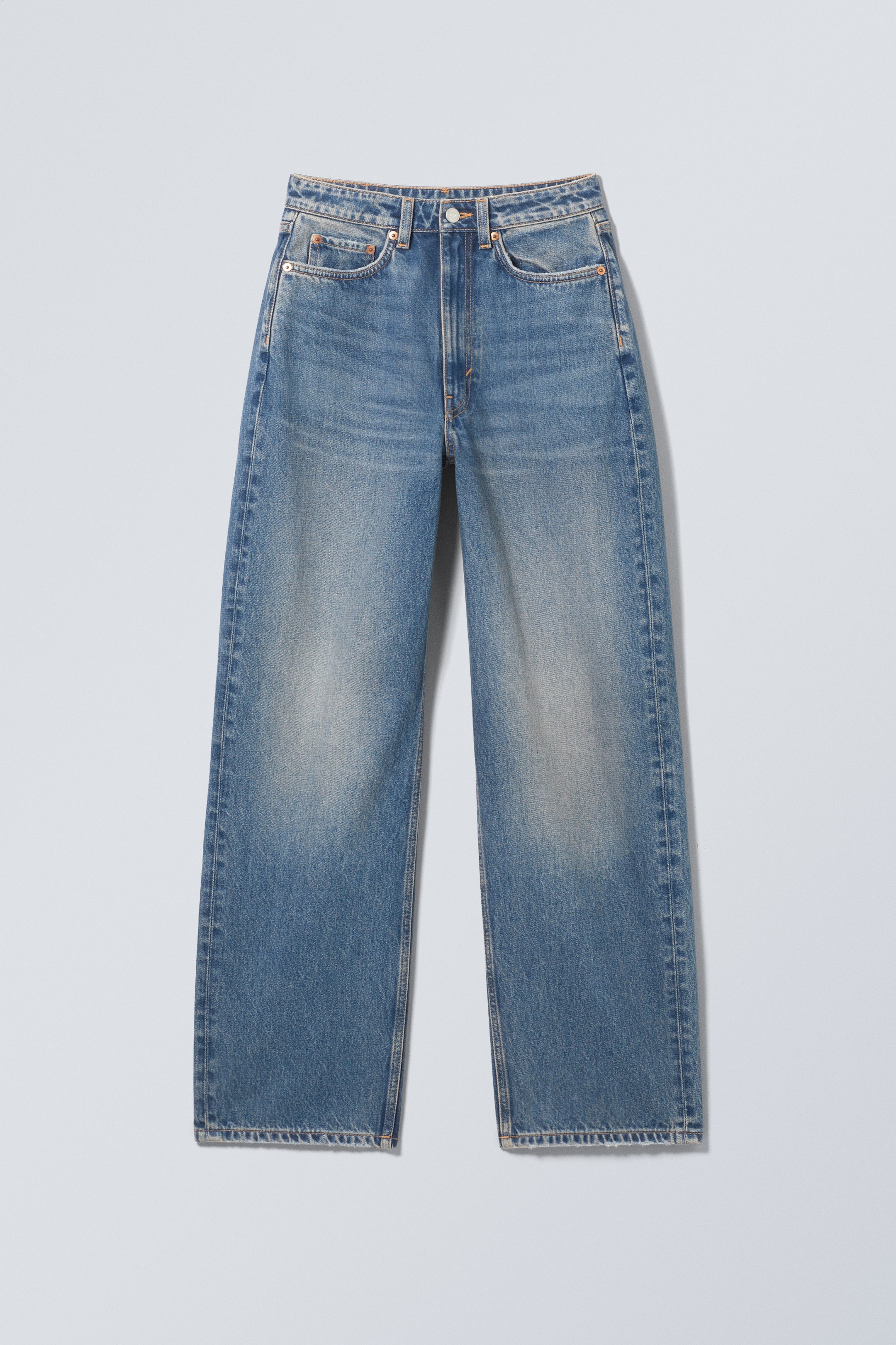 Iron Blue - Medium Blue - Halo Curve High Waisted Regular Wide Jeans - 0