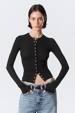 Black - Slim Long-Sleeved Buttoned Cardigan - 1