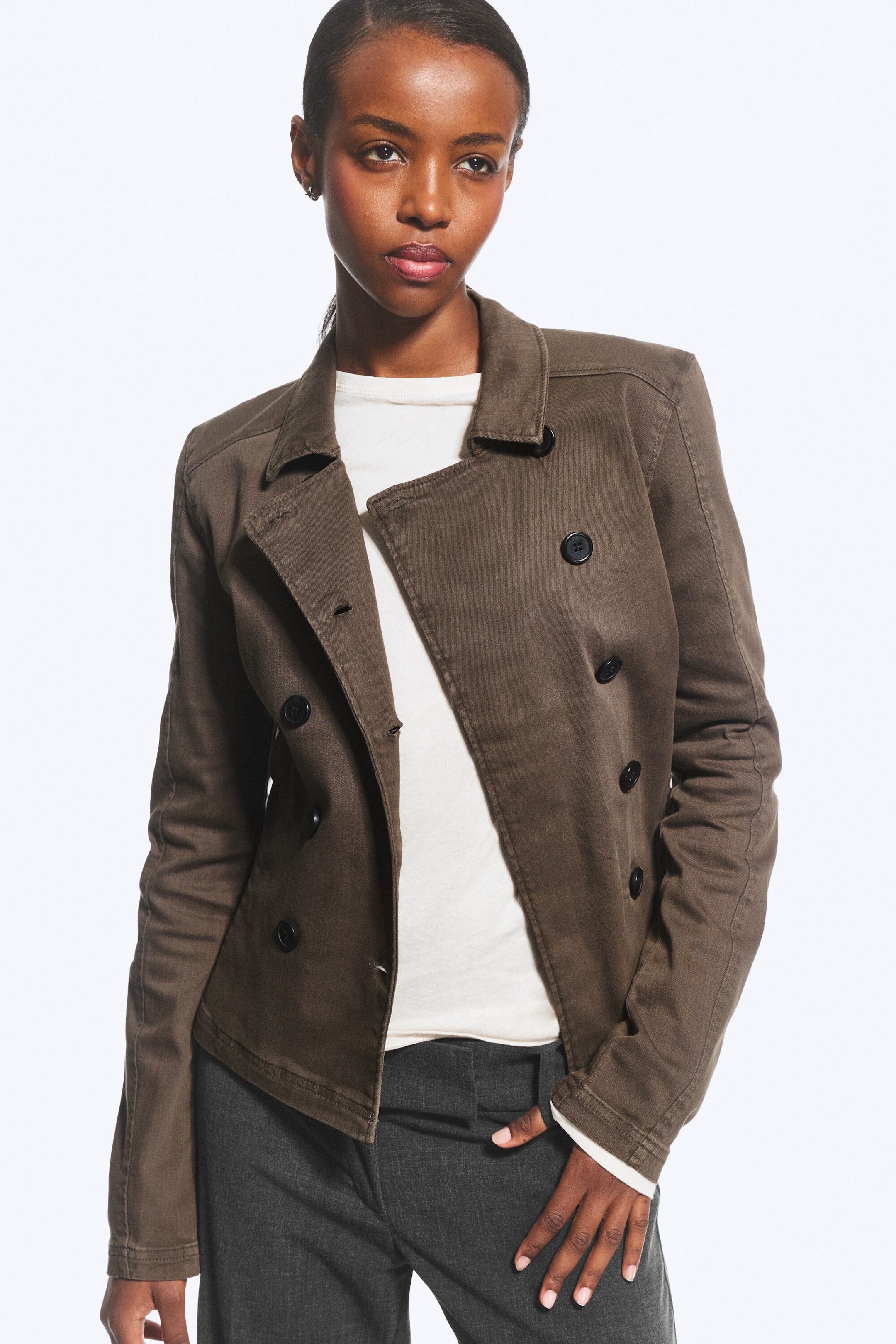 Dark Brown - Fitted Double-Breasted Cotton Twill Jacket - 2
