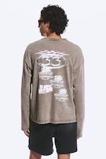 Dunkles Graubraun - Logo-Mix - Kastiges Langarmshirt mit Grafikprint - 3