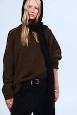 Dark Brown Melange - Relaxed Knitted Wool Sweater - 0