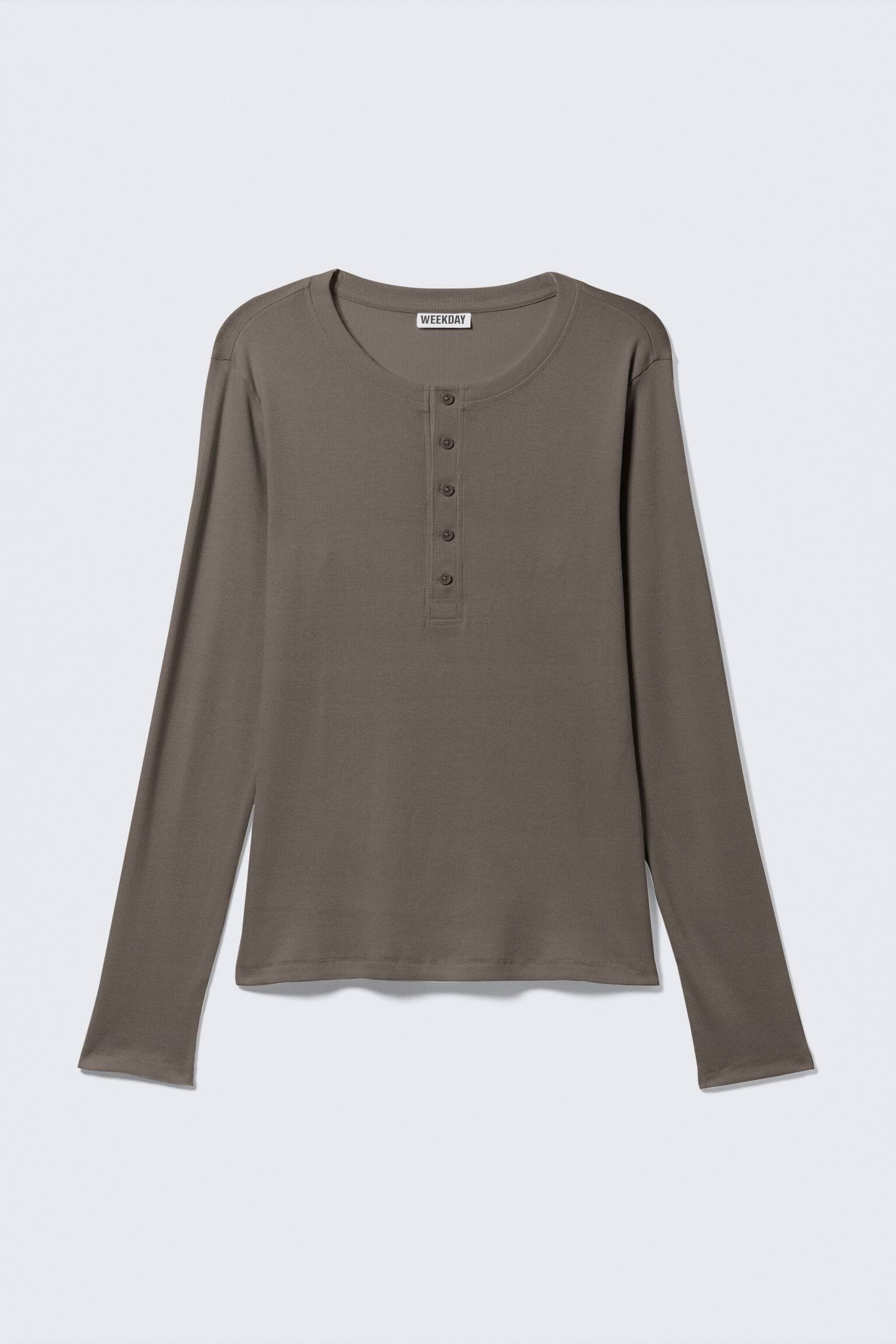 T-shirt Henley manches longues - Taupe foncé/Noir - 2