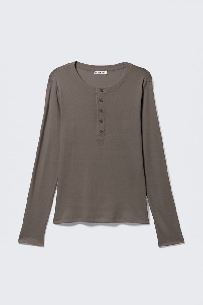 T-shirt a maniche lunghe Henley - Talpa scuro/Nero/Bianco polvere - 1