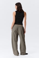 Grey - Low Rise Loose Pull-on Trousers - 3