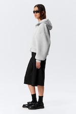 Grey Melange - Oversized Funnel Neck Scuba Zip Hoodie - 2