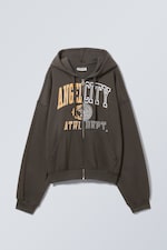 Dark Grey - Angel City - Boxy Graphic Zip Hoodie - 0