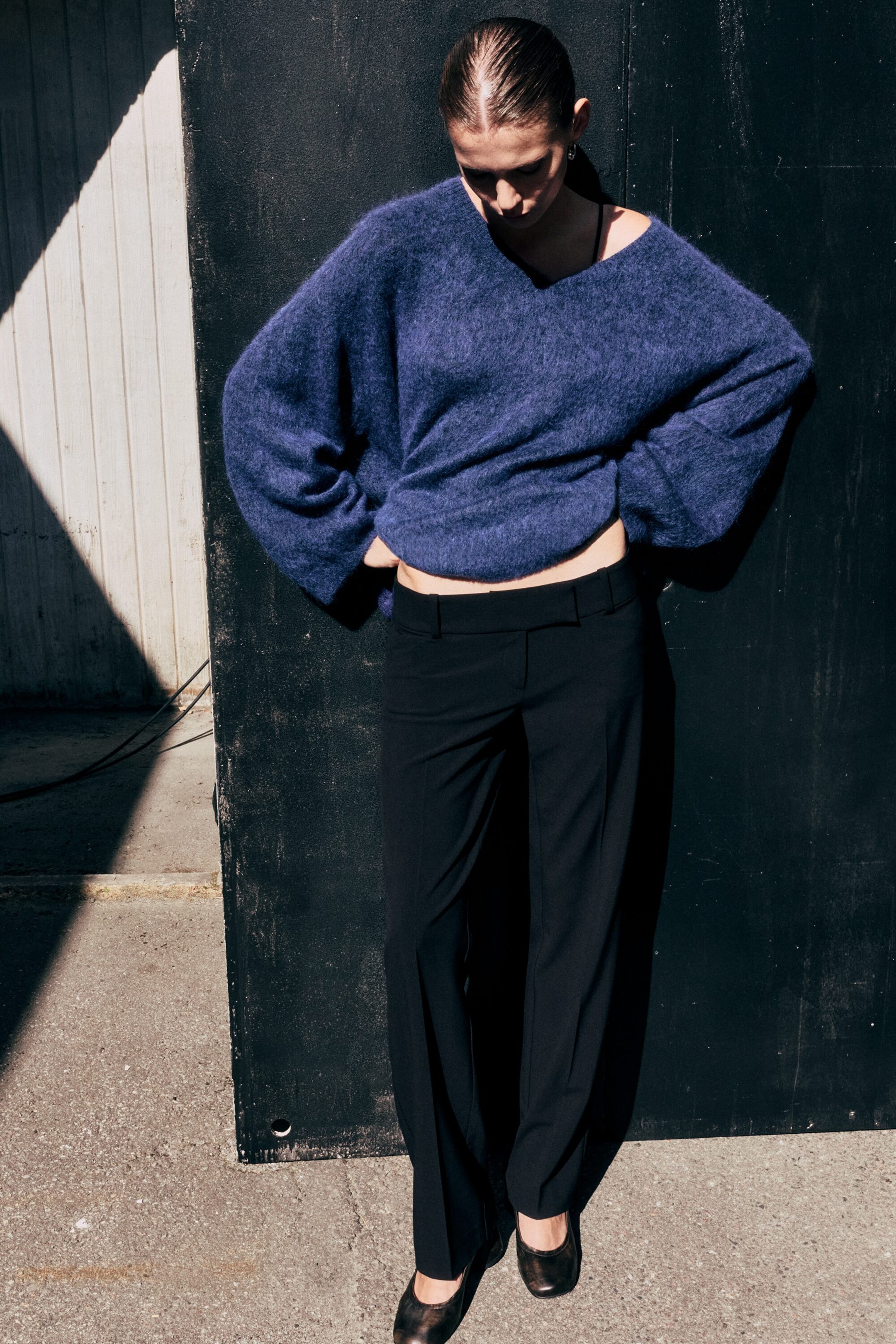 Blue - Mohair-blend V-neck Sweater - 1