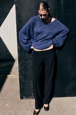 Blue - Mohair-blend V-neck Sweater - 1