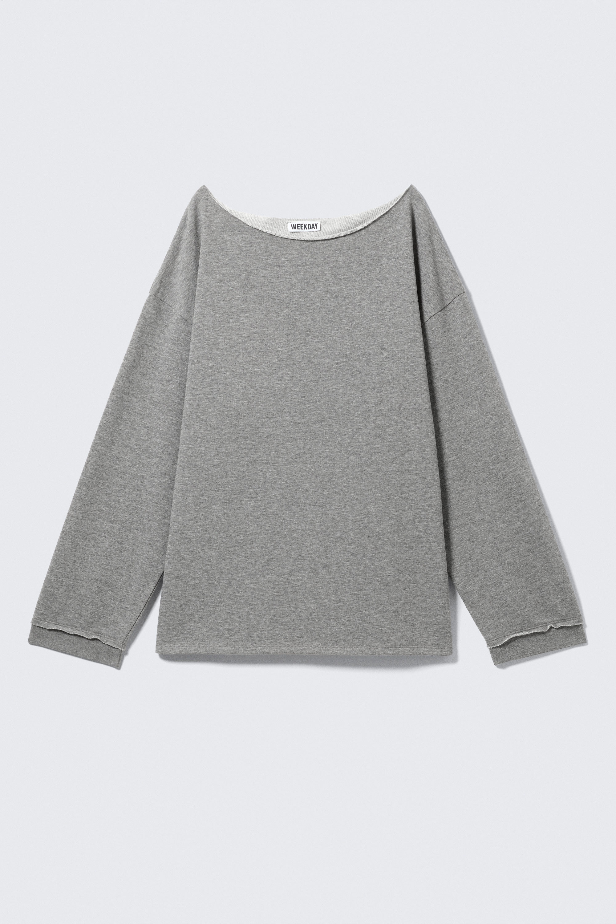 Grau meliert - Lässiges Off-Shoulder-Pyjama-Oberteil aus Frottee - 1