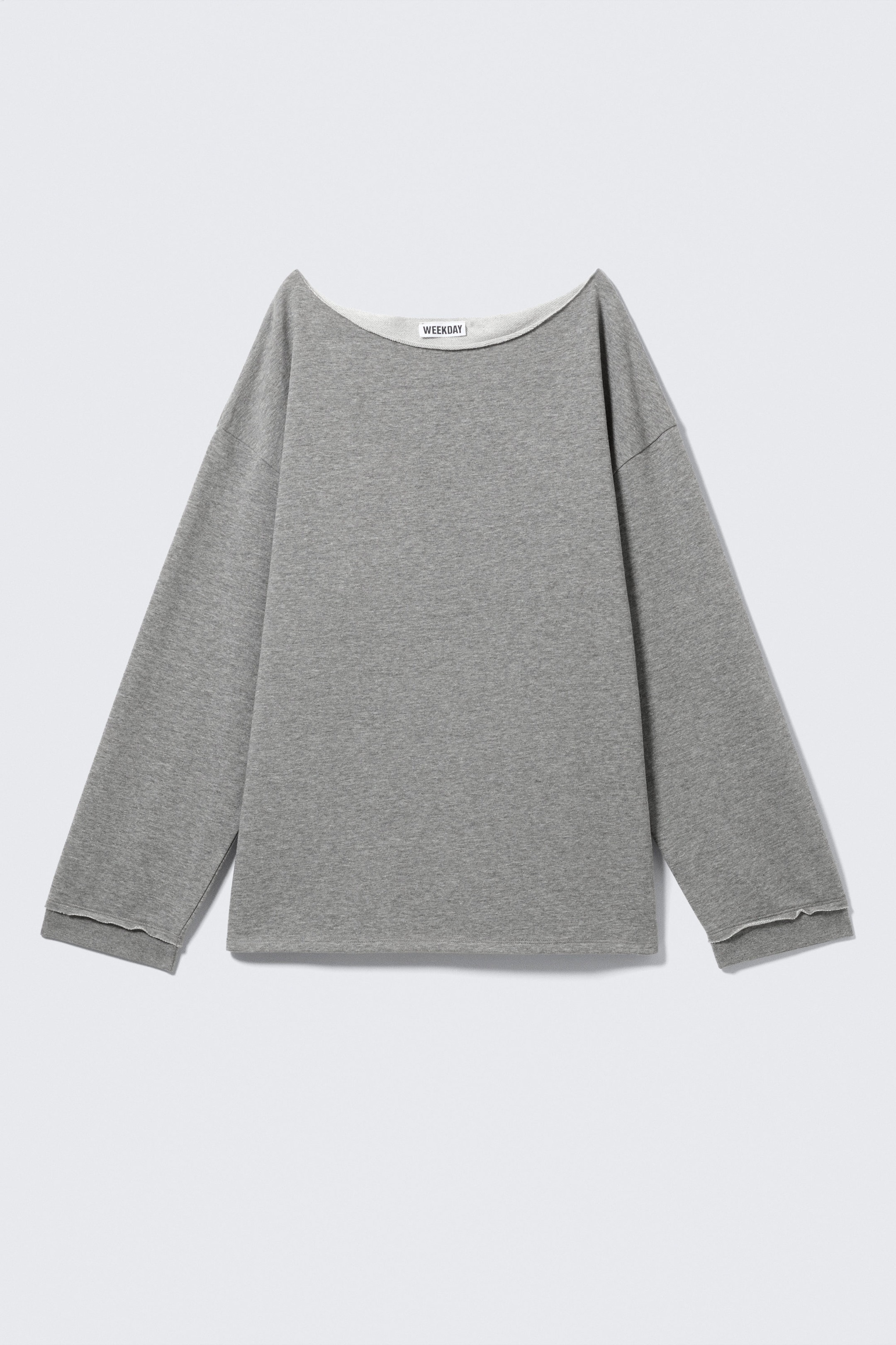 Grijs gemêleerd - Ruimvallende off-shoulder pyjamatop van badstof - 3