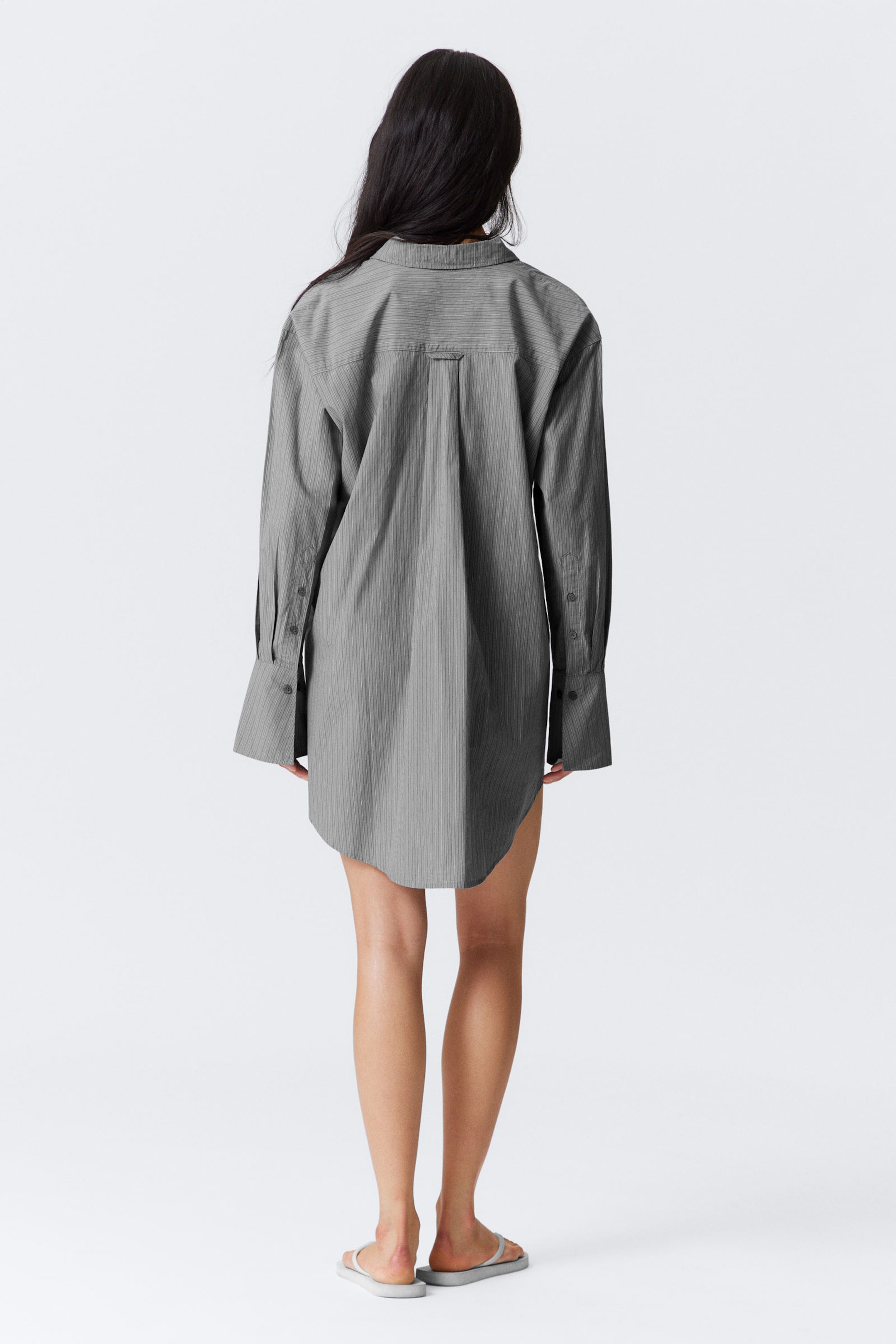 Striped Grey - Mini Cotton Poplin Shirt Dress - 4