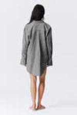 Striped Grey - Mini Cotton Poplin Shirt Dress - 4