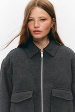 Dark Grey Melange - Cropped Boxy Zip Jacket - 2