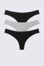 Black & Grey Melange - 3-pack Soft Cotton Thongs - 1