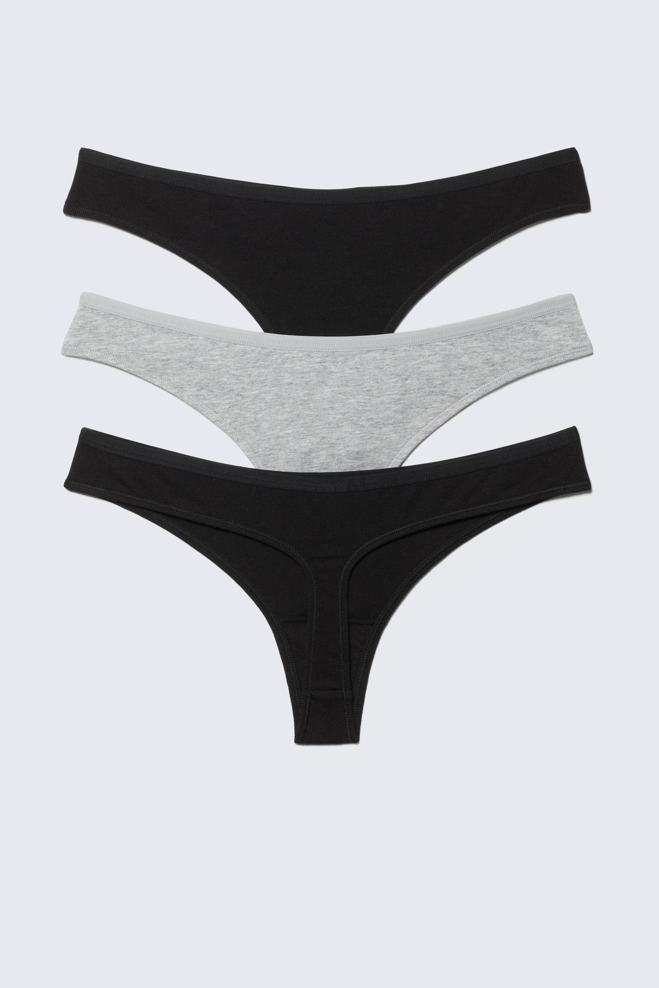 Black & Grey Melange - 3-pack Soft Cotton Thongs - 2