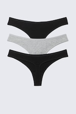 Black & Grey Melange - 3-pack Soft Cotton Thongs - 2
