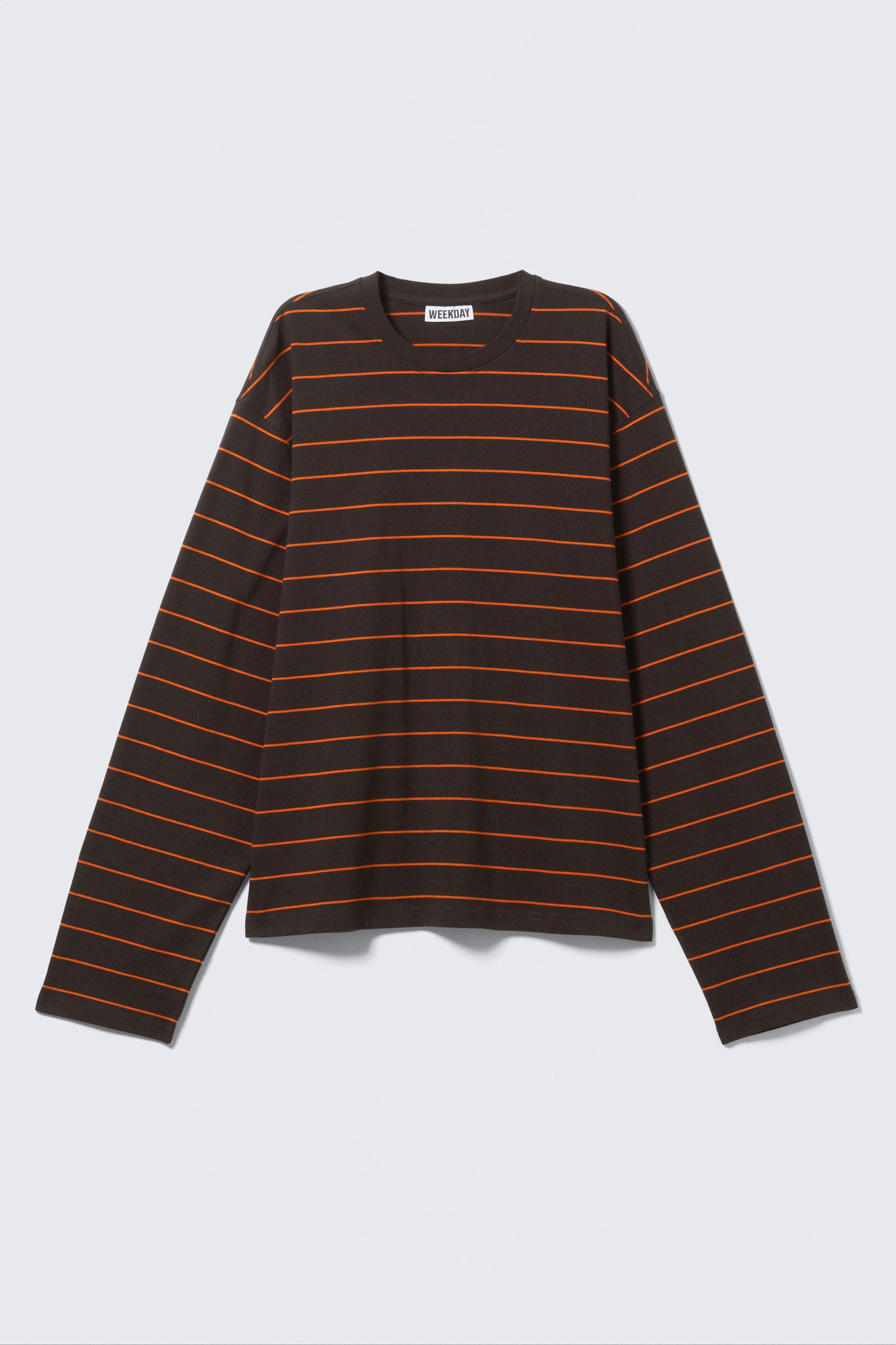 Striped Dark Brown - Long-Sleeved Boxy Cotton T-shirt - 1