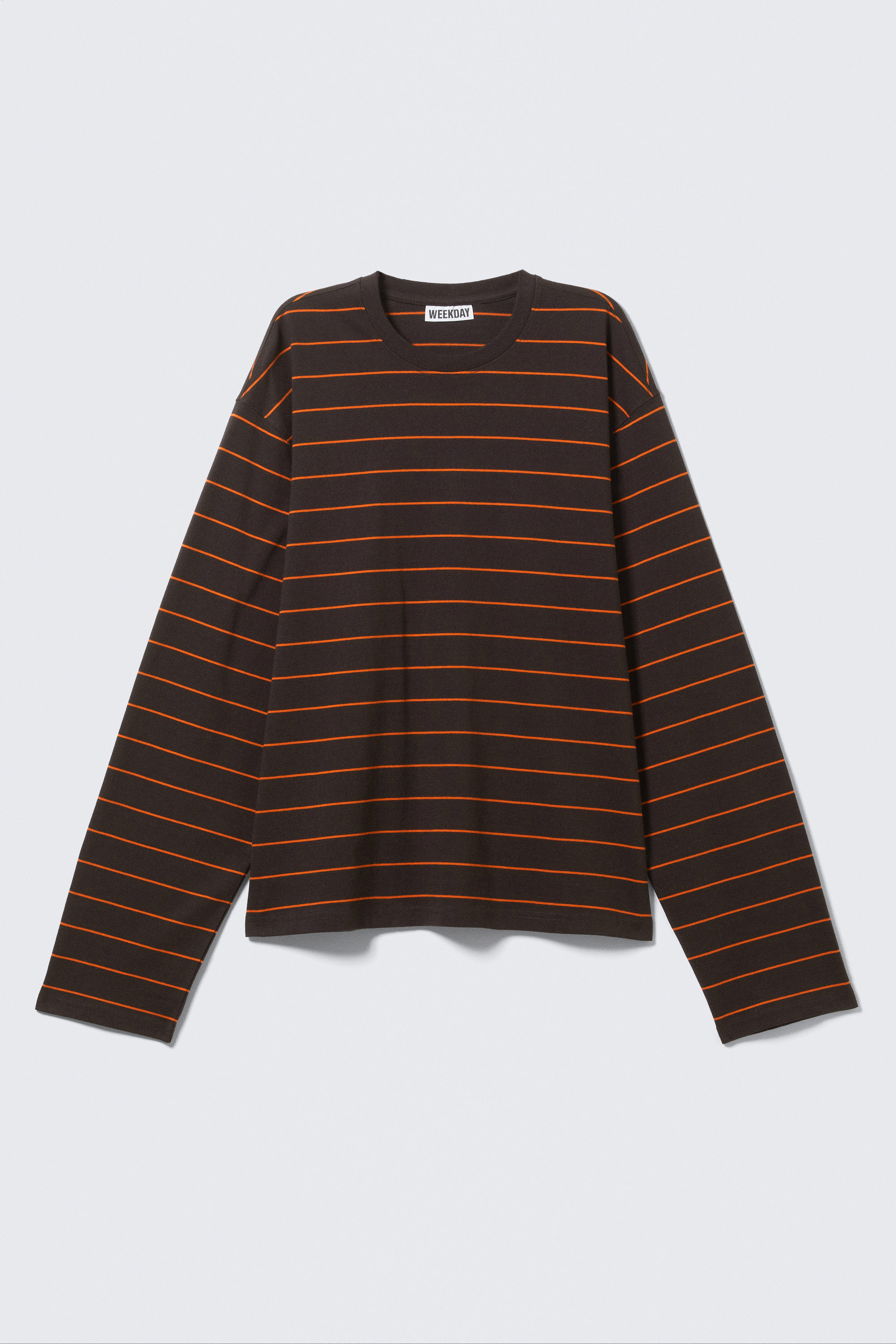 Striped Dark Brown - Long-Sleeved Boxy Cotton T-shirt - 3
