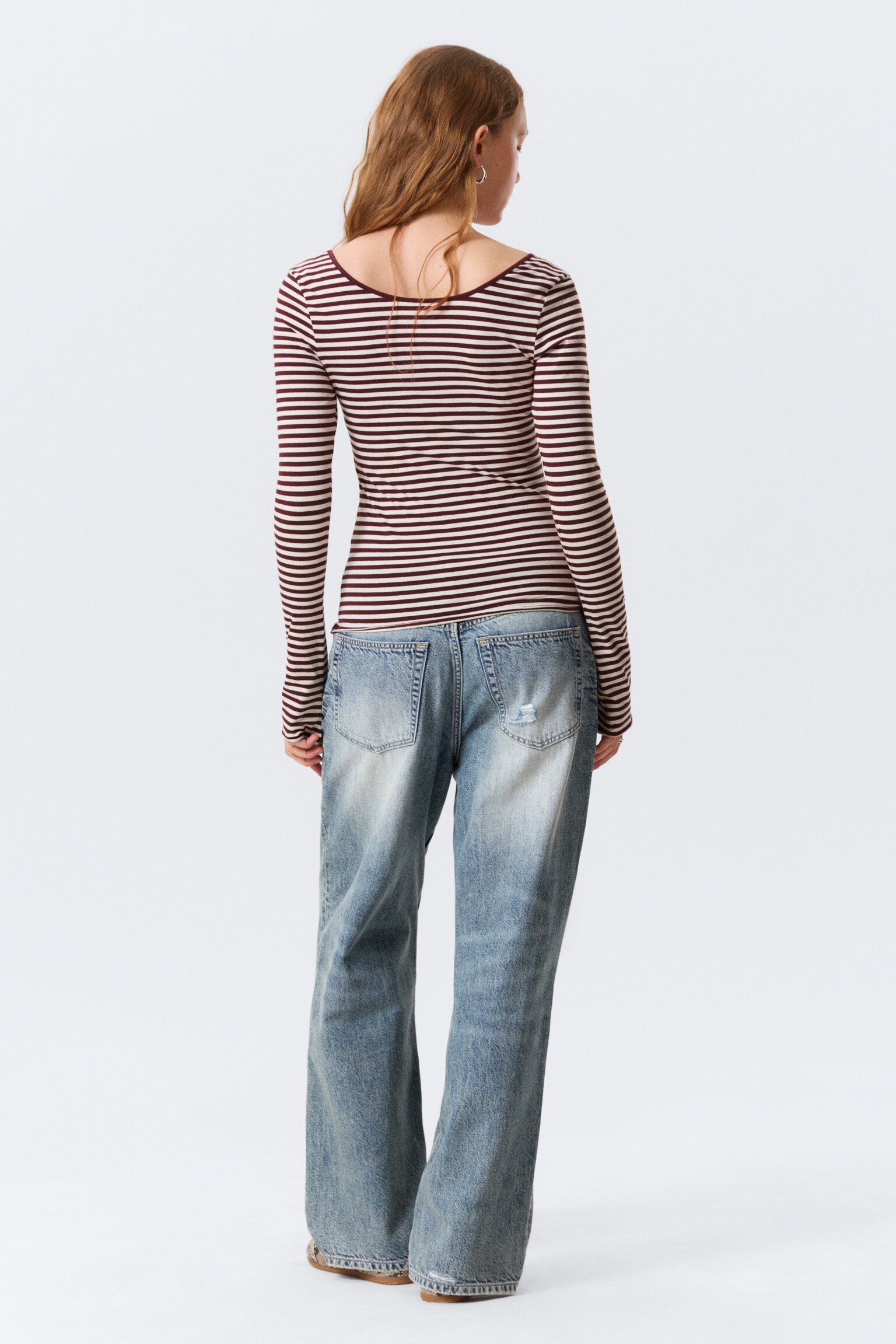 Top slim fit a girocollo a maniche lunghe - A righe/Rosa pallido/Righe marroni/Giallo chiaro - A pois/Beige a righe/Nero/Bianco/Nero/Righe bianche e nere/Marrone scuro - 7