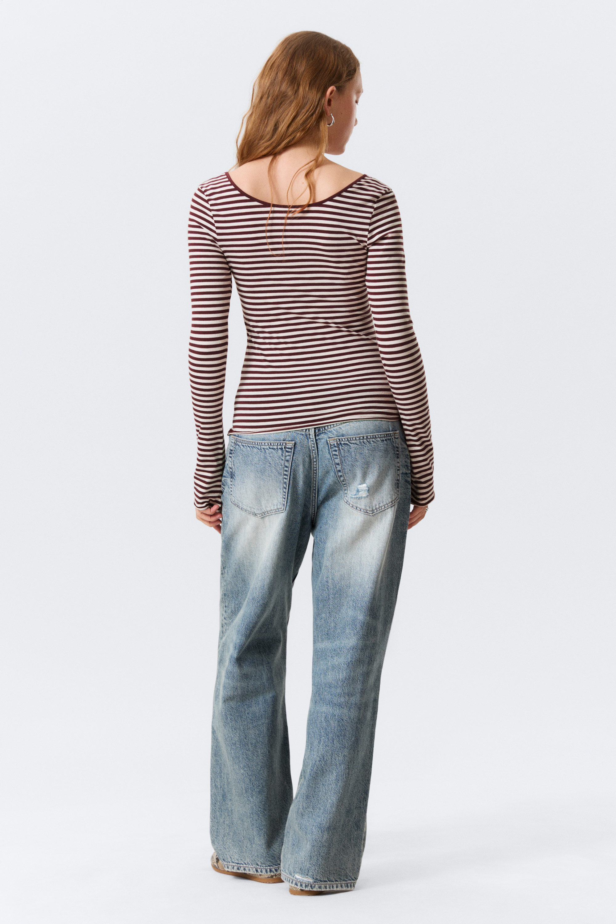 Pink & Burgundy Stripes - Long-Sleeved Slim Fit Scoop Neck Top - 5