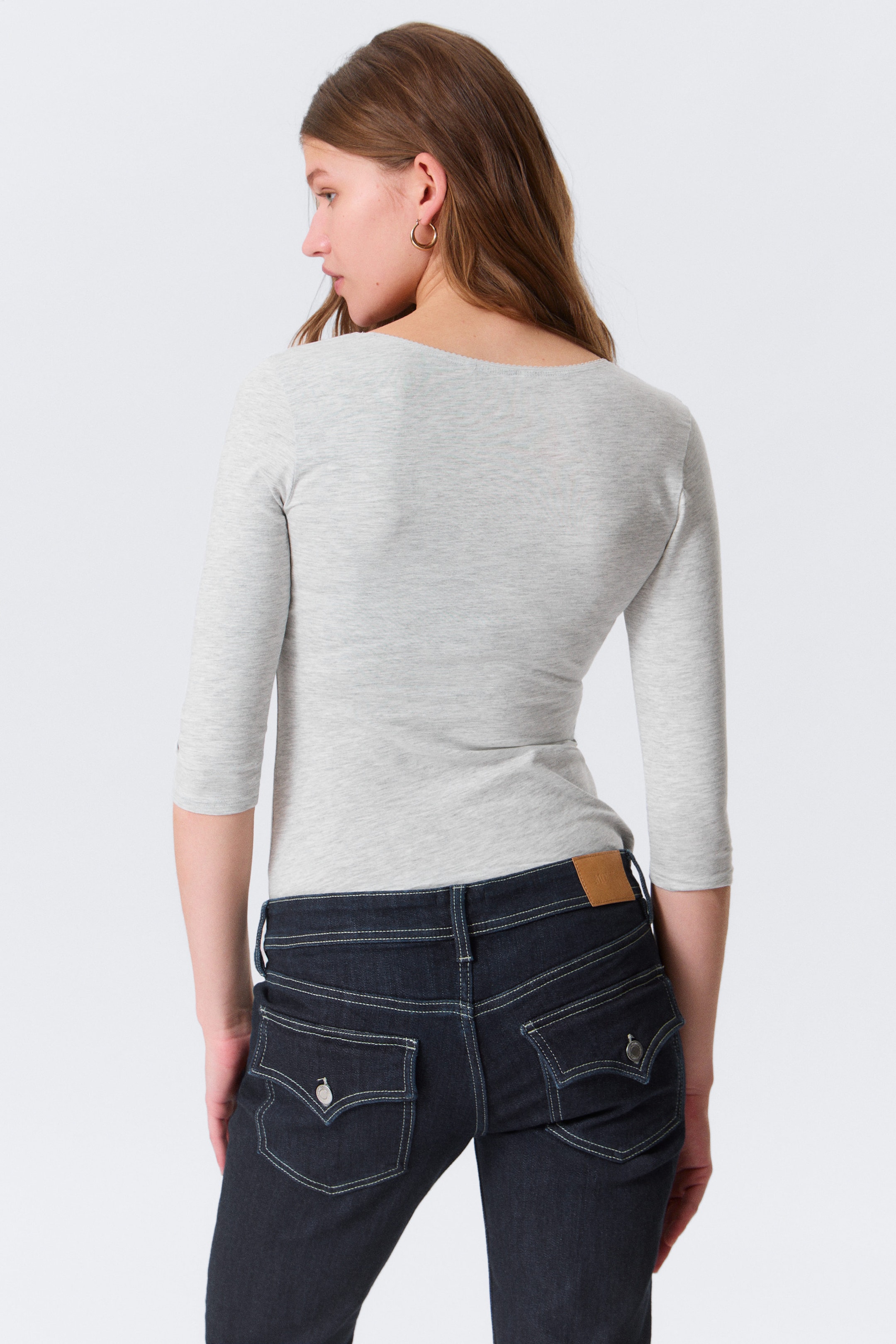 Gråmelerad - Fitted Three-Quarter Sleeve Top - 2
