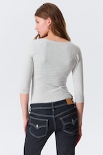 Gråmelerad - Fitted Three-Quarter Sleeve Top - 2