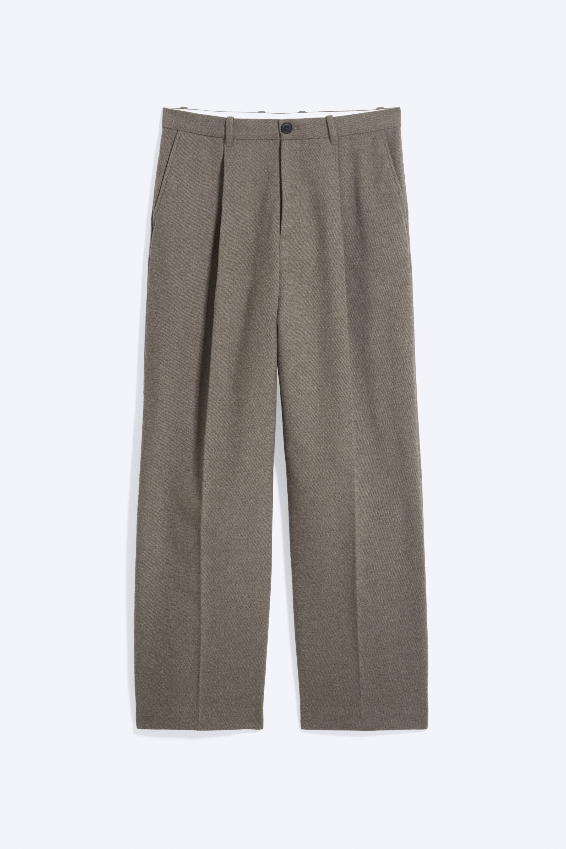 Dark Beige Melange - Uno Loose Wool-Blend Suit Trousers - 1