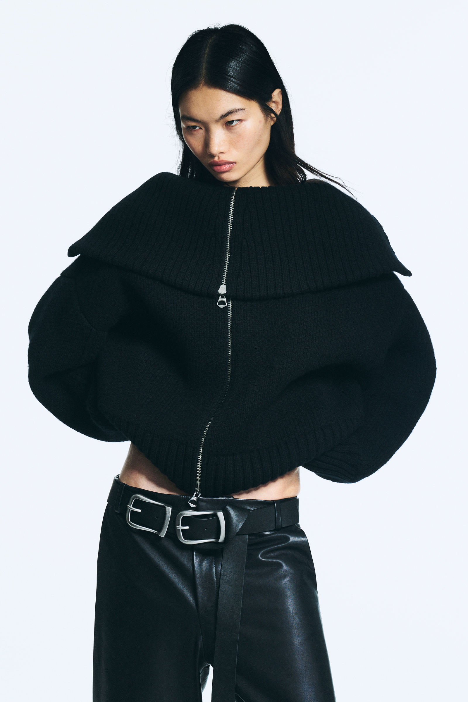 Knitted Funnel Neck Dual Zip Sweater