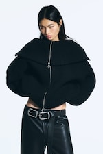 Black - Knitted Funnel Neck Dual Zip Sweater - 0