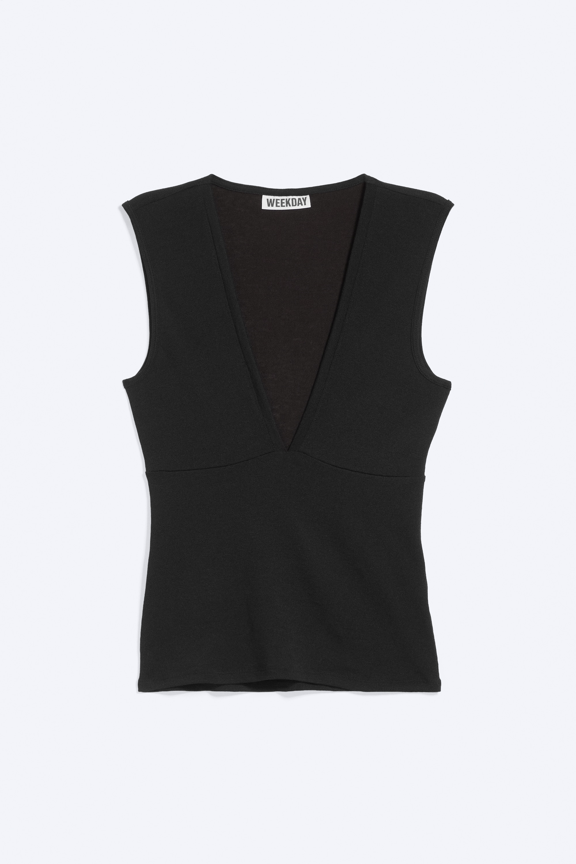 Top aderente con scollo a V - Nero/Nero/Bianco/Verde kaki polvere/Grigio chiaro mélange/Marrone scuro/Riga Nera/Bianca