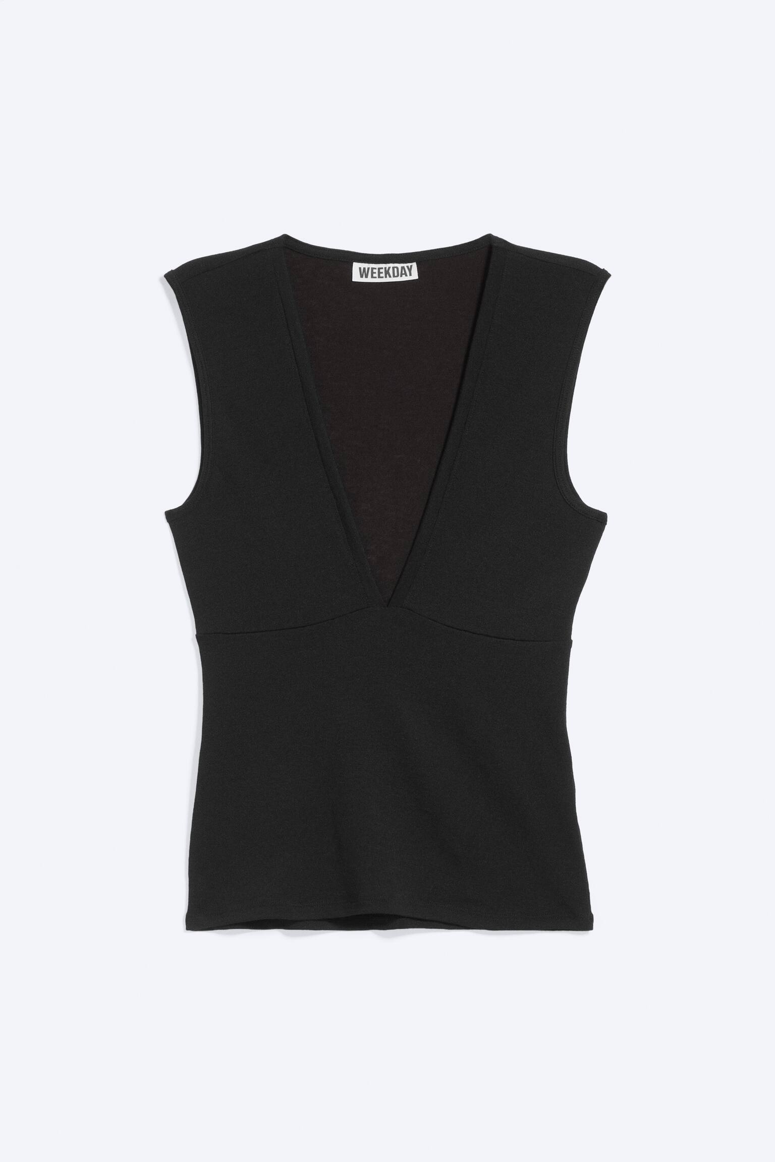 Haut ajusté sans manches à col en V - Noir/Noir/Marron foncé/Mélange gris clair/Vert kaki cendré/Blanc - 1