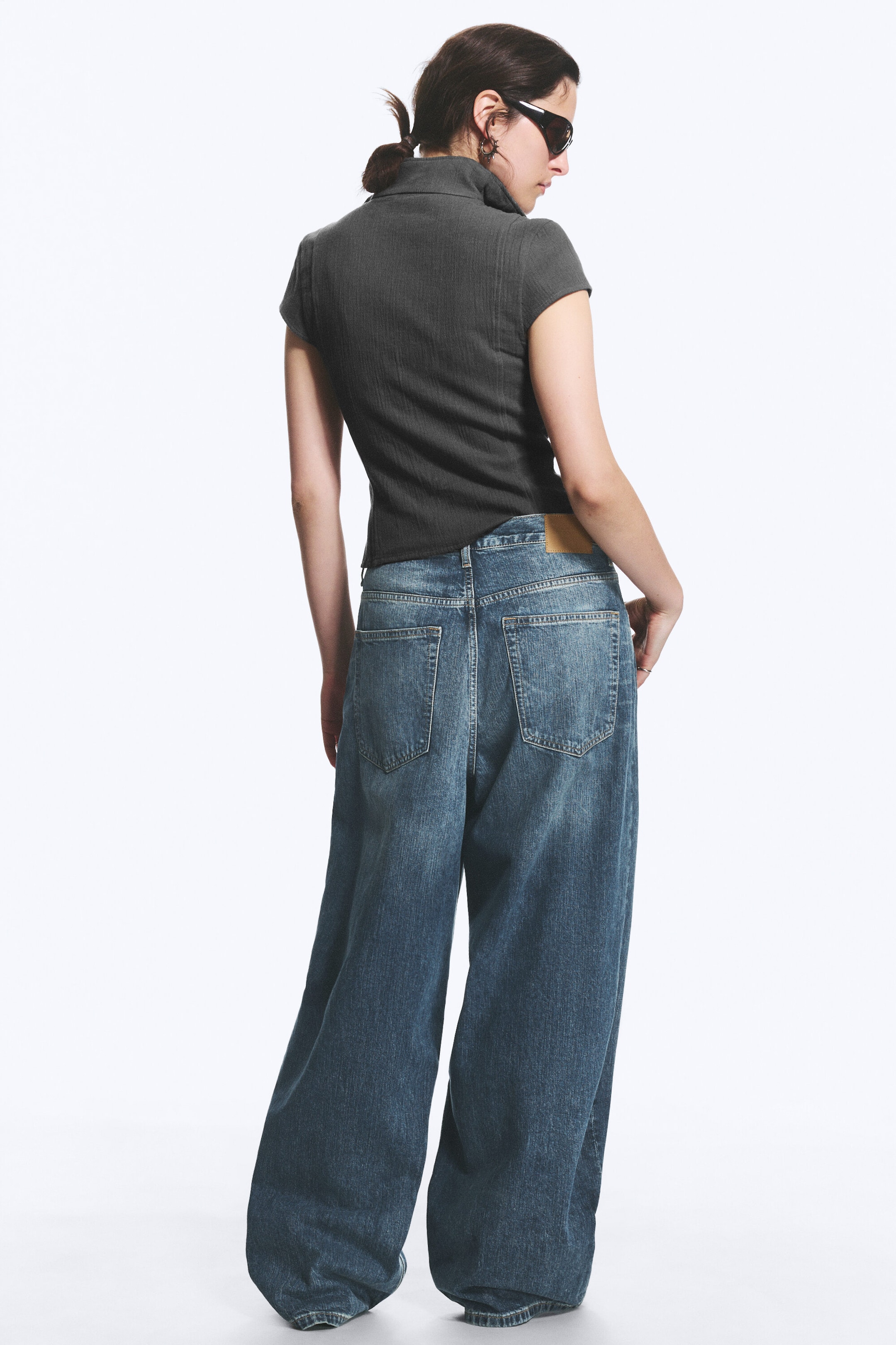 Blue Hymn – middels blå - Astro Mellomhøy Midje Løse Baggy Unisex Jeans - 4